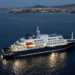A general view of the cruise ship MV Hondius, while stationary off the port of Praia, the capital of Cape Verde, on May 6, 2026. Two…